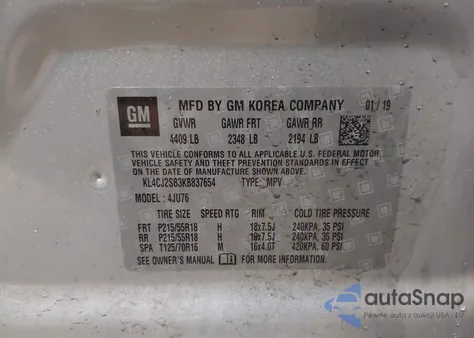 2019 Buick Encore Awd Sport Touring z USA, uszkodzony, nr VIN KL4CJ2SB3KB837654